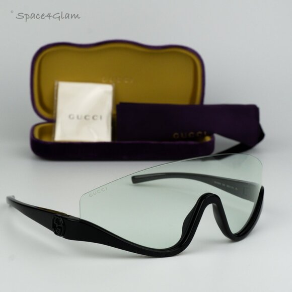 NEW Gucci GG1650S 005 Shiny Black Green Unisex Shield Mask Sunglasses GG GG 1650 - Picture 3 of 7
